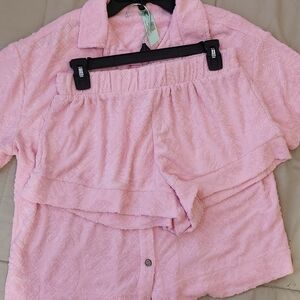 Hot Pink Terry  Shirt and Shorts Set